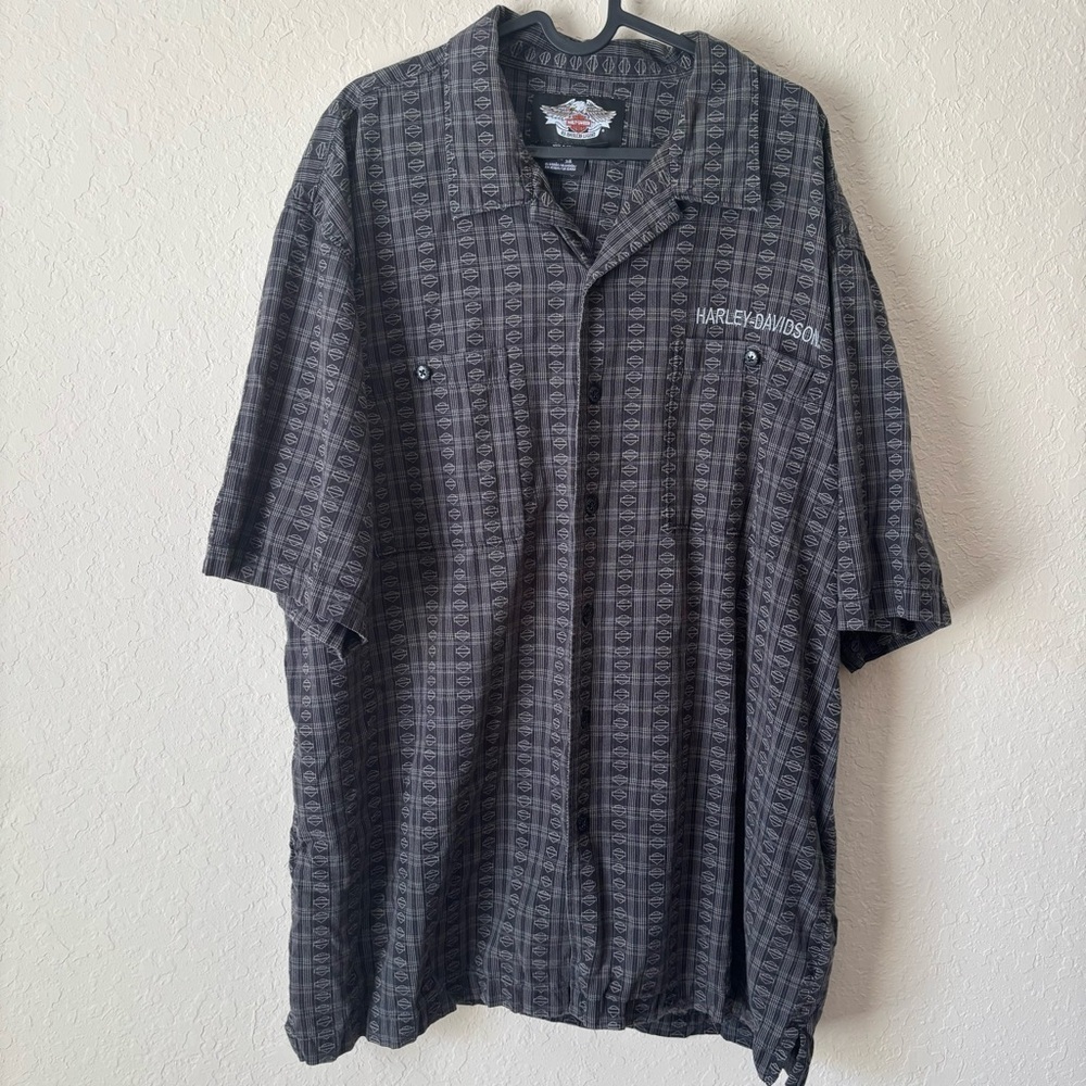Harley Davidson | Men's Embroidered Gray Short Sleeve Button Down Shirt Size 2X